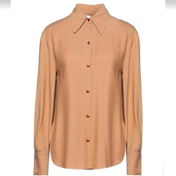 VINCE Twill Button Down Dress Shirt Size L Large Camel Tan Beige - Picture 2 of 7